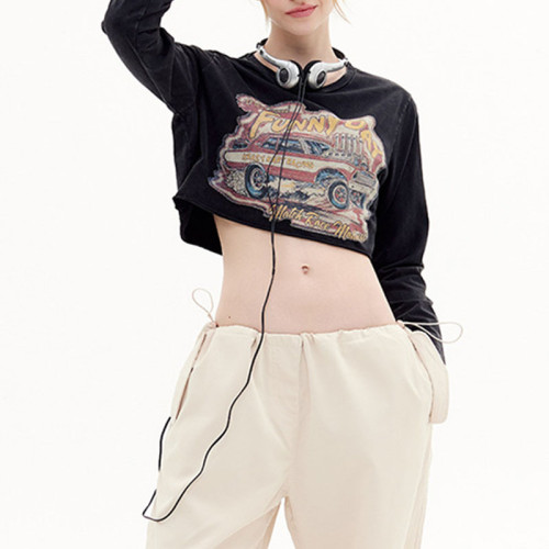 Custom Vintage Printing Long Sleeve Cropped T-Shirts | Washed & DTG | Vintage Street Style