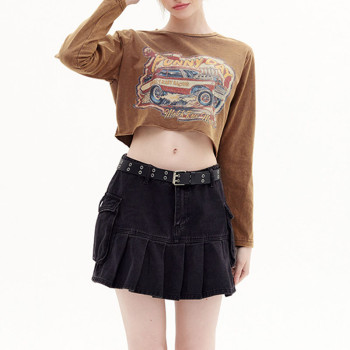 Custom Vintage Printing Long Sleeve Cropped T-Shirts | Washed & DTG | Vintage Street Style