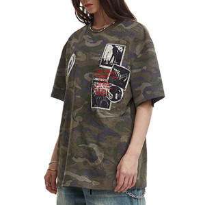 Custom Vintage Camo Short Sleeve T-shirt | Patch Embroidery | Camo Printing | Vintage Street Style