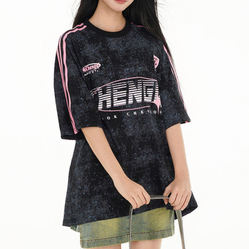 Custom Vintage Sport Jersey Letter Printed T-Shirt | Tie-dye & Screen Printing | 100% Cotton