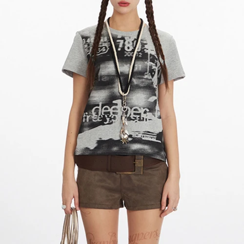 Custom Vintage Street Printed Women's Short Sleeve T-Shirt | Tie-dye & Screen Printing | 100% Cotton