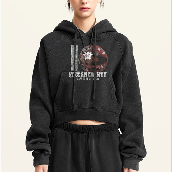 Custom American Street Washed Vintage Cropped Hoodie | Snow Washed & DTG