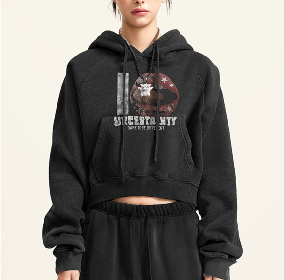 Custom American Street Washed Vintage Cropped Hoodie | Snow Washed & DTG