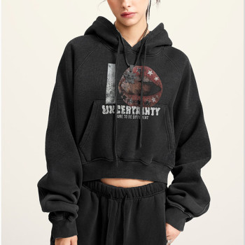 Custom American Street Washed Vintage Cropped Hoodie | Snow Washed & DTG