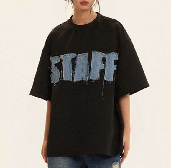 Custom Vintage Street Letter Print Applique T-Shirt | Applique Patch | 100% Cotton