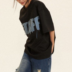 Custom Vintage Street Letter Print Applique T-Shirt | Applique Patch | 100% Cotton