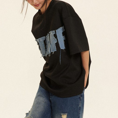 Custom Vintage Street Letter Print Applique T-Shirt | Applique Patch | 100% Cotton