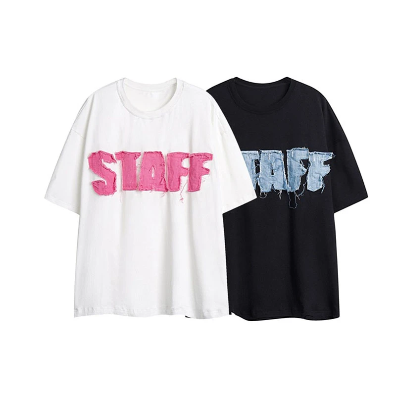 Custom Vintage Street Letter Print Applique T-Shirt