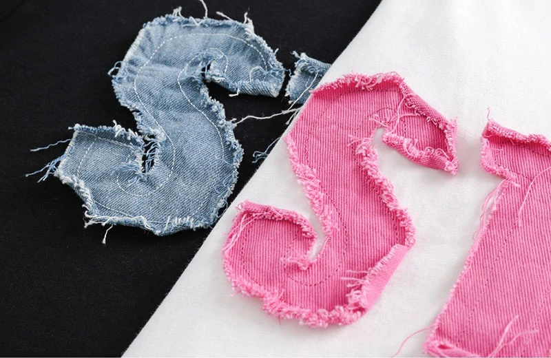 Custom Vintage Street Letter Print Applique T-Shirt