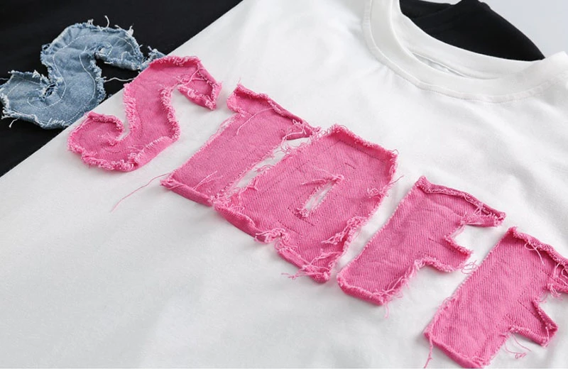 Custom Vintage Street Letter Print Applique T-Shirt