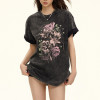 Custom Vintage Graffiti Style Washed Rose Printed T-Shirt | Washed & DTG | 100% Cotton