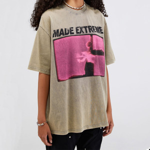 Custom Vintage Street Retro Rock Print Washed T-Shirt | Washed & Screen Printing & Puff Printing