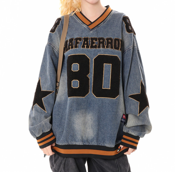 Custom Vintage Washed Jersey Oversized V Neck Sweatshirts | Sun Dried & Towel Embroidery