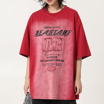 Custom Retro High Street Washed Short Sleeve T-Shirt | Sun Faded & Applique Patch & Screen Printing