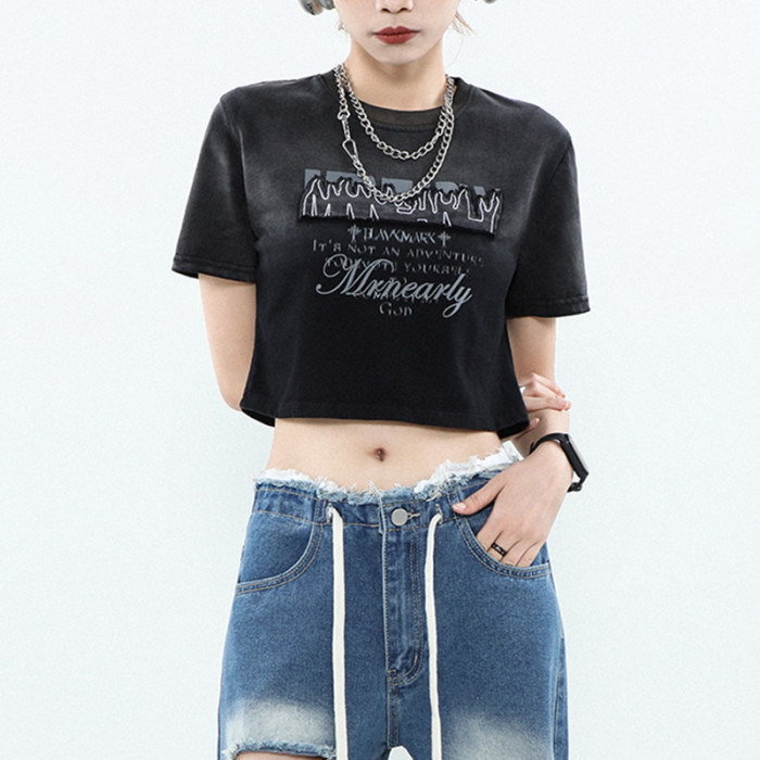 American Street Vintage Washed Slim Fit Women T-Shirt | Washed & Applique Patch & Screen Printing