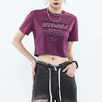 American Street Vintage Washed Slim Fit Women T-Shirt | Washed & Applique Patch & Screen Printing