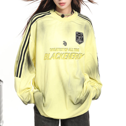 Custom Vintage Street Striped Long Sleeve T-Shirt | Spray & Screen Printing & Embroidery | OEM & ODM