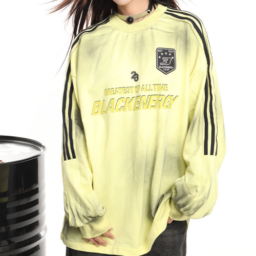 Custom Vintage Street Striped Long Sleeve T-Shirt | Spray & Screen Printing & Embroidery | OEM & ODM