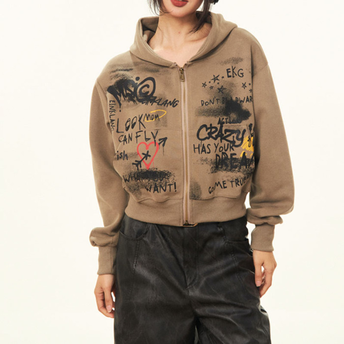 Custom Vintage Graffiti Style Boxy Fit Women's Cropped Hoodie | DTG | Milk Silk Knitted Fabric