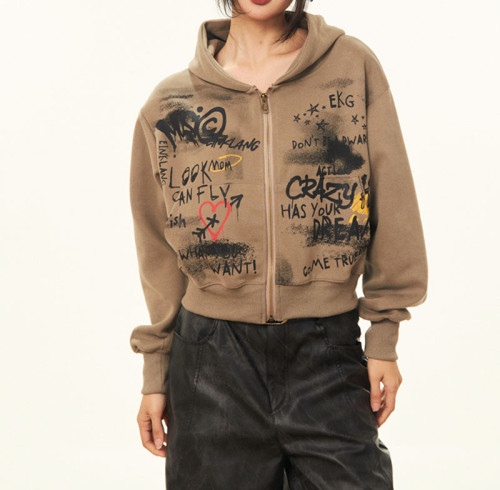 Custom Vintage Graffiti Style Boxy Fit Women's Cropped Hoodie | DTG | Milk Silk Knitted Fabric