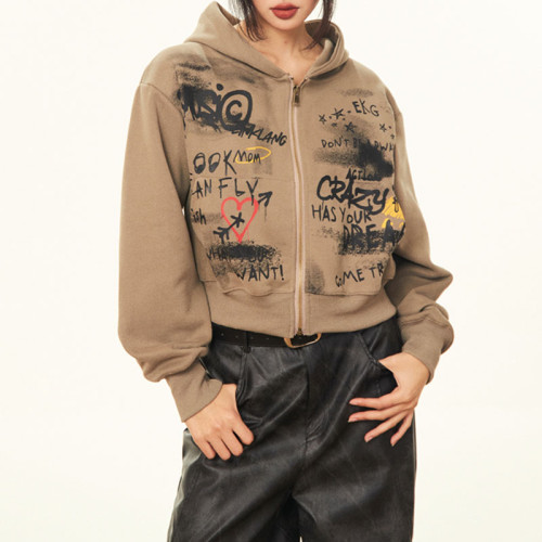 Custom Vintage Graffiti Style Boxy Fit Women's Cropped Hoodie | DTG | Milk Silk Knitted Fabric