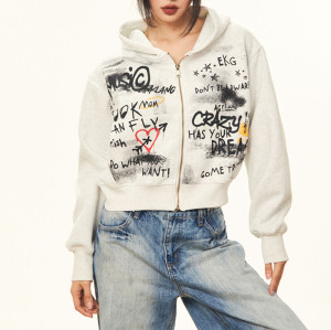 Custom Vintage Graffiti Style Boxy Fit Women's Cropped Hoodie | DTG | Milk Silk Knitted Fabric