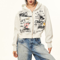 Custom Vintage Graffiti Style Boxy Fit Women's Cropped Hoodie | DTG | Milk Silk Knitted Fabric