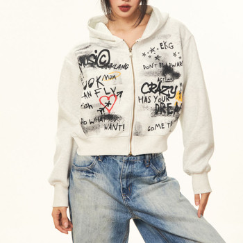 Custom Vintage Graffiti Style Boxy Fit Women's Cropped Hoodie | DTG | Milk Silk Knitted Fabric