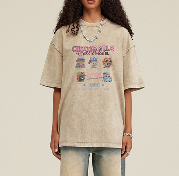 Custom Vintage Street Washed Game Themed Printed T-shirt | Sun Faded & DTG | 270GSM 100% Cotton