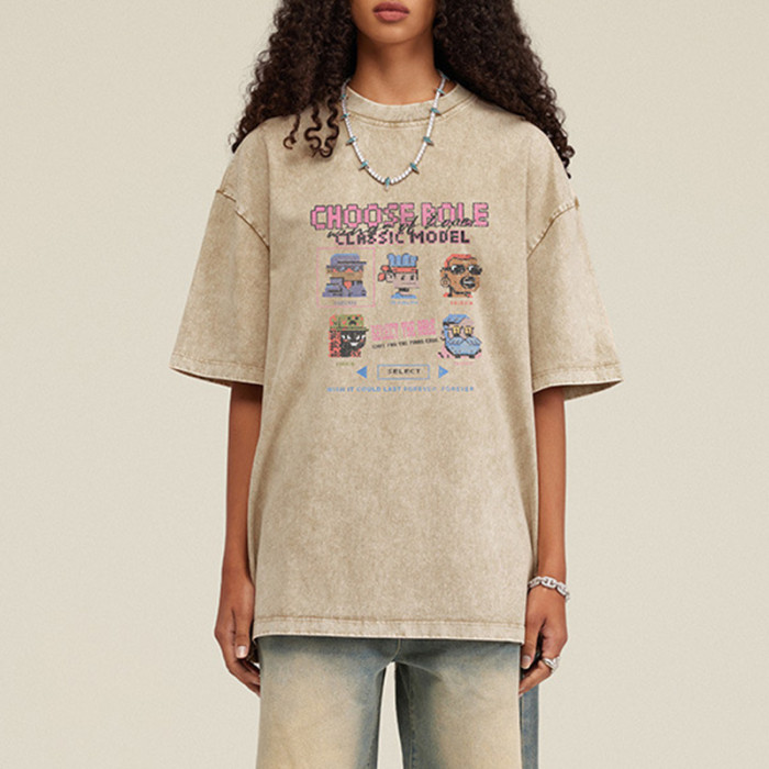 Custom Vintage Street Washed Game Themed Printed T-shirt | Sun Faded & DTG | 270GSM 100% Cotton