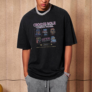Custom Vintage Street Washed Game Themed Printed T-shirt | Sun Faded & DTG | 270GSM 100% Cotton