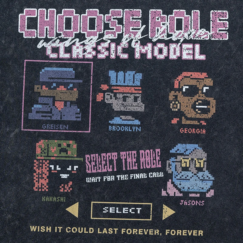 Custom Vintage Street Washed Game Themed Printed T-shirt