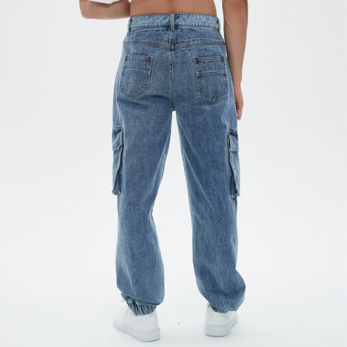 Original Design Vintage Washed Denim Workwear Pants | Washed & Embroidery | Denim Fabric Cargo Jeans