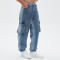 Original Design Vintage Washed Denim Workwear Pants | Washed & Embroidery | Denim Fabric Cargo Jeans