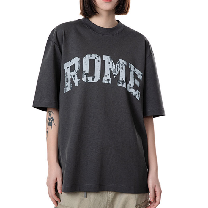 Custom Sports Street Style Short-Sleeved Rhinestone Graphic T-shirts | DTG & Rhinestone | OEM & ODM