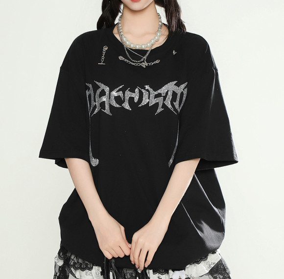 Custom Punk Street Style Short-Sleeved Rhinestone Graphic T-shirts | Rhinestone | OEM & ODM