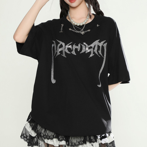 Custom Punk Street Style Short-Sleeved Rhinestone Graphic T-shirts | Rhinestone | OEM & ODM