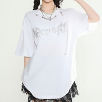 Custom Punk Street Style Short-Sleeved Rhinestone Graphic T-shirts | Rhinestone | OEM & ODM