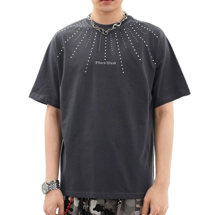 Custom Punk Street Style Rhinestone Graphic T-shirts | Rhinestone & Embroidery | OEM & ODM