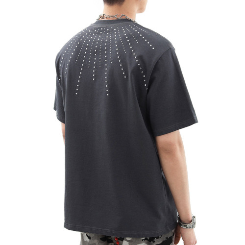 Custom Punk Street Style Rhinestone Graphic T-shirts | Rhinestone & Embroidery | OEM & ODM