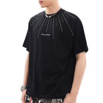 Custom Punk Street Style Rhinestone Graphic T-shirts | Rhinestone & Embroidery | OEM & ODM