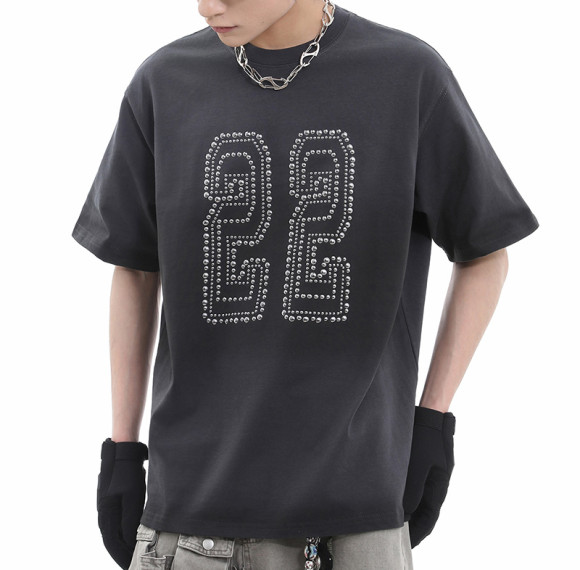 Custom Rhinestone Design Number Graphic T-Shirt | Spray & Rhinestone | 100% Cotton | OEM & ODM