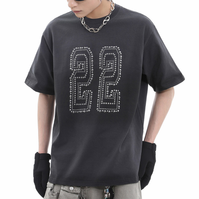 Custom Rhinestone Design Number Graphic T-Shirt | Spray & Rhinestone | 100% Cotton | OEM & ODM