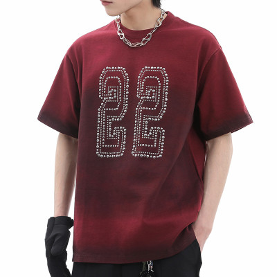 Custom Rhinestone Design Number Graphic T-Shirt | Spray & Rhinestone | 100% Cotton | OEM & ODM