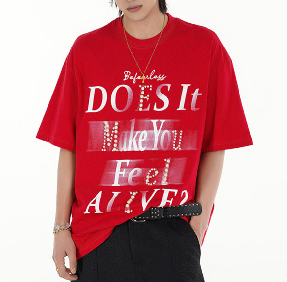 Custom Retro Street Gradient Letter Print T-Shirt | Gradient & DTG | 100% Cotton | OEM & ODM