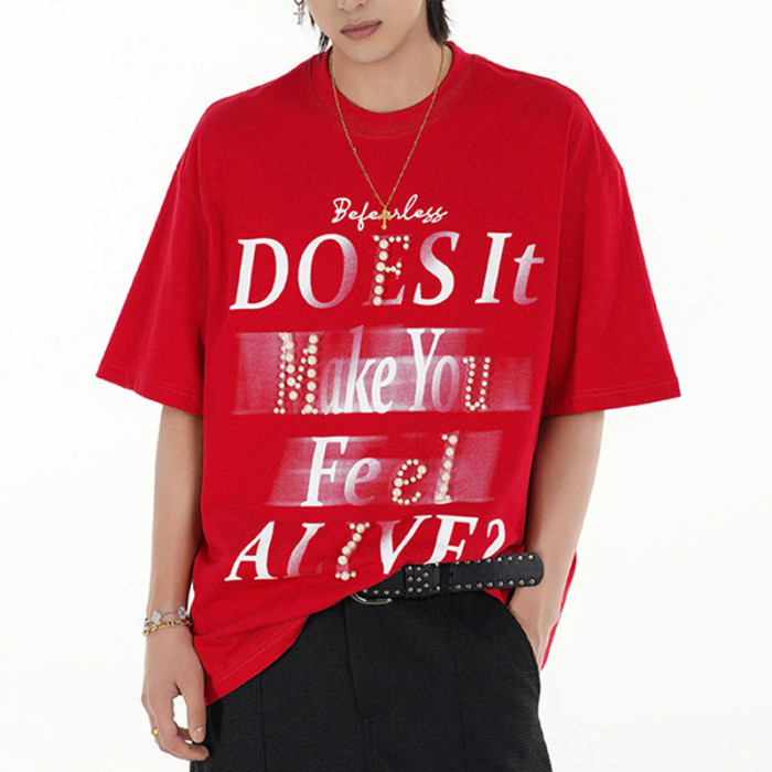 Custom Retro Street Gradient Letter Print T-Shirt | Gradient & DTG | 100% Cotton | OEM & ODM