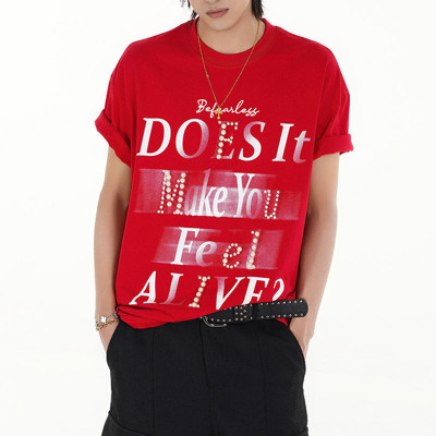 Custom Retro Street Gradient Letter Print T-Shirt | Gradient & DTG | 100% Cotton | OEM & ODM