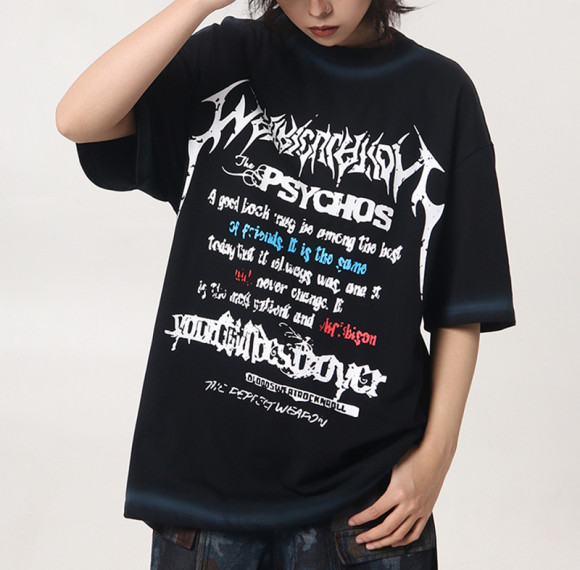 Custom Vintage Street Gothic Letter Print T-Shirts | Acid Washed & Spray & Screen Printing