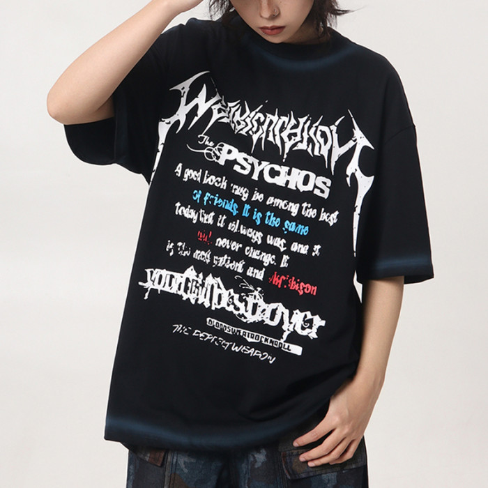 Custom Vintage Street Gothic Letter Print T-Shirts | Acid Washed & Spray & Screen Printing