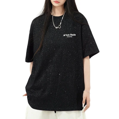 Custom Full Star Print Oversized Short Sleeve T-Shirt for Men | Screen Print + Sequins | 100% Cotton Fabric